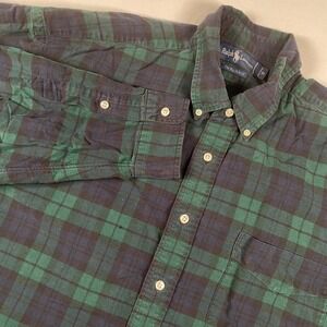 Ralph Lauren Big Oxford XL Plaid Shirt Long Sleeve‎ Heavyweight Green Blue Mens